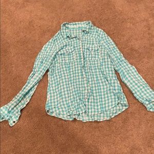 Turquoise and white checkered flannel